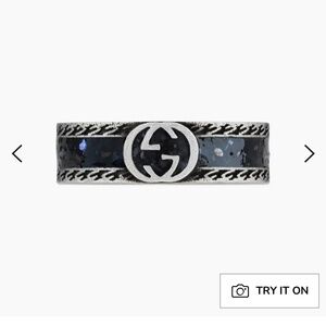 Gucci Interlocking Sterling Silver And Black Enamel 6mm (Size 6)